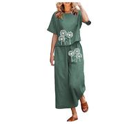 Conjunto de mujer deportivo ancho ligero talla grande camisa + pantalones casuales verano elegante chándal curvy gimnasio conjuntos verano manga corta cómodo jogging chándal casa, Verde, L