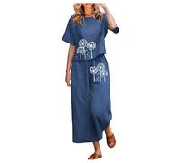 Conjunto de mujer deportivo ancho ligero talla grande camisa + pantalones casuales verano elegante chándal curvy gimnasio conjuntos verano manga corta cómodo jogging chándal casa, Marina militar., 4XL