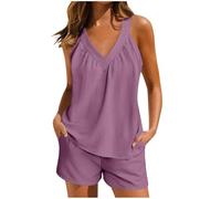 Conjunto de mujer deportivo casual de talla grande y pantalones cortos de verano a juego elegantes chándales transpirables cómodos chándal de casa jogging playa gimnasio conjunto dos piezas, violeta