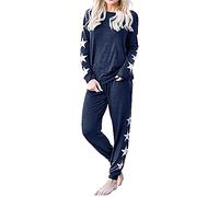 Conjunto de mujer genérico para mujer de Star Print Set Moda Casual suelto Home Set pantalones de manga larga, azul marino, M