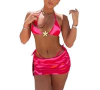 Conjunto de natación bohemio con estrella de mar para mujer, mini falda ajustable, bikini con estampado tropical, Ya1553p1, L