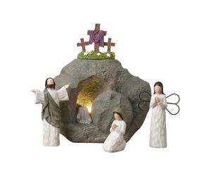 Conjunto de Natividad de Pascua - Estatua de la Resurrección de la Tumba Vacía, Decoración Religiosa Cristiana del Hogar, Colección de Historias Bíblicas Pintadas a Mano | para estante de manto de pri