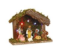 Conjunto de Navidad 3 en 1: 1 portal de Belén luminoso con 7 figuras y luz LED