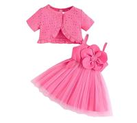Conjunto de niña de dos piezas vestido de tirantes con estampado floral y cárdigan liso estilo princesa a juego colección de prendas para pequeña Simpatía que se Adapta a su Talla