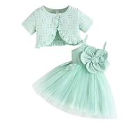 Conjunto de niña de dos piezas vestido de tirantes con estampado floral y cárdigan liso estilo princesa a juego colección de prendas para pequeña Simpatía que se Adapta a su Talla