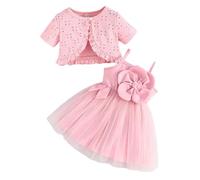 Conjunto de niña de dos piezas vestido de tirantes con estampado floral y cárdigan liso estilo princesa a juego colección de prendas para pequeña Simpatía que se Adapta a su Talla