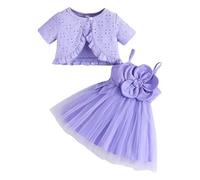 Conjunto de niña de dos piezas vestido de tirantes con estampado floral y cárdigan liso estilo princesa a juego colección de prendas para pequeña Simpatía que se Adapta a su Talla