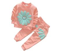 Conjunto de niña Primavera/Manga Larga Margaritas Estampado Suéter Top + Estampado de Pétalo Doble Bolsillo Pantalones Conjunto Fiesta Cumpleaños Escuela Ropa Niños Niñas 140, Rosa., 12-18 meses