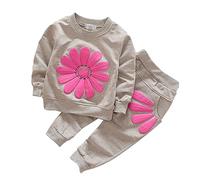 Conjunto de niña Primavera/Manga Larga Margaritas Estampado Suéter Top + Estampado de Pétalo Doble Bolsillo Pantalones Conjunto Fiesta Cumpleaños Escuela Ropa Niños Niñas 140, gris, 18-24 meses