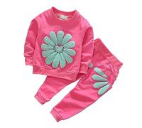 Conjunto de niña Primavera/Manga Larga Margaritas Estampado Suéter Top + Estampado de Pétalo Doble Bolsillo Pantalones Conjunto Fiesta Cumpleaños Escuela Ropa Niños Niñas 140, Rosa intenso., 18-24
