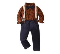 Conjunto de niño y manga larga impreso camisa pantalones pajarita tres piezas fiesta invierno San Nicolás espectáculo familia regalo años cómodo algodón suave decoración celebración