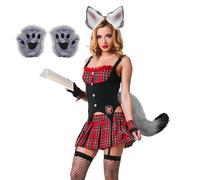 Conjunto de orejas, cola y guantes de lobo, kit de disfraz de lobo para niñas para disfrazarse. Accesorio cómodo de traje de cosplay para Halloween, de anime, carnaval y disfraz de té