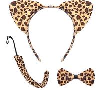 Conjunto de Orejas de Diadema Set de Disfraz Animal de Orejas Cola Pajarita Accesorio de Decoración de Fiesta de Disfraces (Leopardo)