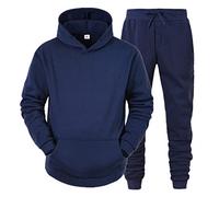 Conjunto de otoño e invierno para hombre, conjunto de otoño e invierno, color sólido, suéter con cremallera, pantalones, traje deportivo a rayas para hombre, traje de 3 piezas, azul marino, M