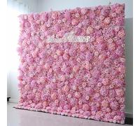 Conjunto de Paneles de Rosas de Pared de Flores, Fondo de Flores de Pared Artificial 3D Silk Hydrangea Rose Panel Floral para Fondo de Foto Home Party Wedding Backside Decoration,Rosado