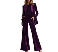 Conjunto de pantalón de terciopelo Botong para mujer de 2 piezas, traje formal de oficina para mujer, traje de boda y graduación, Deep Purple, M