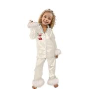 Conjunto de Pantalone Infantil Femenino Diseño Moderno Manga Larga Pantalón Ajustado Tejido Resistente Lavable Ideal para Noche y Tiempo Libre en Casa Prendas Cómodas Diarias (Beige, 3-4 Years)