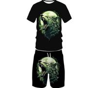 Conjunto de pantalones cortos de manga corta con estampado 3D de lobo animal de verano, casual, para deportes de calle para hombre y mujer, 8 (Reino Unido), S