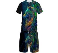 Conjunto de pantalones cortos de manga corta con estampado 3D de lobo animal de verano, casual, para deportes de calle para hombre y mujer, 4, 3XL
