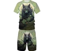 Conjunto de pantalones cortos de manga corta con estampado 3D de lobo animal de verano, casual, para deportes de calle para hombre y mujer, 7 (Reino Unido), S