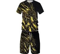 Conjunto de pantalones cortos de manga corta con estampado 3D de lobo animal de verano, casual, para deportes de calle para hombre y mujer, 5, S