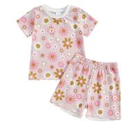 Conjunto de pantalones cortos de manga corta con estampado de flores y frutas, cuello redondo, sesión de fotos, naranja, 18-24 meses