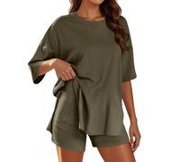 Conjunto de Pantalones Cortos de Moda para Mujer, Ideal para Uso Diario y Vacaciones. Elegante diseño de Cuello Redondo, Color Liso, Ideal para Aventuras de Verano con Pantalones Mujer Goma