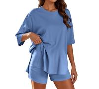 Conjunto de pantalones cortos de moda para mujer, ideal para uso diario y vacaciones. Elegante diseño de cuello redondo, color liso, ideal para aventuras de verano con zapatillas. Faldas Deporte Mujer