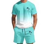Conjunto de pantalones cortos para hombre de verano con estampado de palmera Hawaiana, traje deportivo degradado de 2 piezas camisetas de manga corta Oversize, Bermudas con cordón bolsillos
