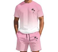 Conjunto de pantalones cortos para hombre de verano con estampado de palmera Hawaiana, traje deportivo degradado de 2 piezas camisetas de manga corta Oversize, Bermudas con cordón bolsillos