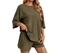 Conjunto de pantalones cortos para mujer, camiseta de cuello redondo y pantalones cortos deportivos para deportes y ropa informal de verano, cómodo y lavable a máquina. Pantalones Cortos Mujer Otoño