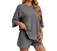 Conjunto de Pantalones Cortos para Mujer, Camiseta de Cuello Redondo y Pantalones Cortos Deportivos para Deportes y Ropa Informal de Verano, cómodo y Lavable a máquina. Short Deportivo Femenino