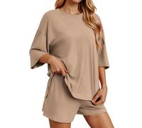 Conjunto de pantalones cortos para mujer, camiseta de cuello redondo y pantalones cortos deportivos para deportes y ropa informal de verano, cómodo y lavable a máquina. Pantalones Pantalón Corto Mujer