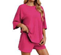 Conjunto de pantalones cortos para mujer, camiseta de cuello redondo y pantalones cortos deportivos para deportes y ropa informal de verano, cómodo y lavable a máquina. Pantalones Pantalón Corto Mujer