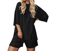 Conjunto de pantalones cortos para mujer, camiseta de cuello redondo y pantalones cortos deportivos para deportes y ropa informal de verano, cómodo y lavable a máquina. Pantalones Pantalón Corto Mujer