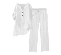 Conjunto de pantalones de manga larga para mujer, pantalones largos, camisa y pantalones, conjuntos para mujer, ropa de descanso, ropa de viaje, pantalones de verano, ropa de calle, blanco, M