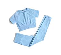 Conjunto de pantalones de yoga de dos piezas para mujer, sin costuras, leggings de cintura alta y camisetas de secado rápido para yoga - - Large