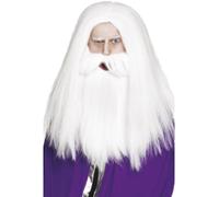 Conjunto De Peluca De Mago Blanca Merlin Dumbledore Disfraz Accesorio Nuevo