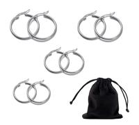 conjunto de pendientes de aro pequeños redondeados de acero inoxidable para mujer, bonitos pendientes Huggie,15MM-30MM-Viene con una bolsa de terciopelo-Livré avec une pochette en velours