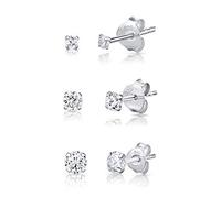 Conjunto de Pendientes de Botón Plata de Ley 925 con Circonitas - Pack de 3 Pares de Pendientes Mujer Hombre Estilo Diamante - Diámetro 2, 3, 4 mm