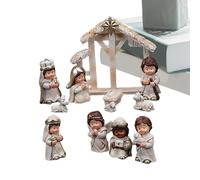 Conjunto de pequeñas figuras de escenario de la Natividad, conjuntos de belén de Navidad,Conjunto de figuras de la Natividad de resina | 12X conjuntos de escena de la natividad navideña coleccionables