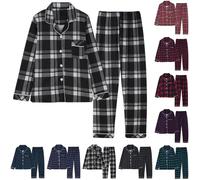 Conjunto de pijama a cuadros para mujer, conjunto de pijama clásico de manga larga con botones y diseño a cuadros, ropa de dormir con cuello chal de moda, ropa de dormir con bolsillo, ropa de descanso