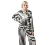 Conjunto de Pijama a Rayas para Mujer Beetlejuice | Blanco y Negro | Manga Larga y Pierna Larga | Ropa de Dormir Acogedora