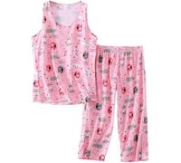 Conjunto De Pijama Capri De Algodón para Mujer: Ropa De Dormir De Verano Sin Mangas, Bonito Y Ligero, De 2 Piezas, Ideal para Noches Acogedoras. Pink Small