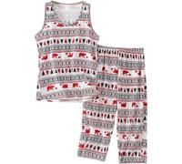 Conjunto De Pijama Capri De Algodón para Mujer: Ropa De Dormir De Verano Sin Mangas, Bonito Y Ligero, De 2 Piezas, Ideal para Noches Acogedoras. Red X-Large