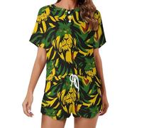 Conjunto de pijama casual de 2 piezas con diseño de león de bandera de Jamaica para mujer, ropa de dormir divertida de manga corta para, Estilo:, L
