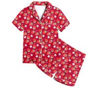 Conjunto de Pijama con Estampado niños y niñas, de Manga Corta, con Botones y Pantalones Cortos, Ropa de Dormir Albornoz Americano Mujer Mono Animal Mujer