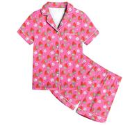 Conjunto de Pijama con Estampado niños y niñas, de Manga Corta, con Botones y Pantalones Cortos, Ropa de Dormir Albornoz Americano Mujer