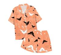 Conjunto de Pijama con Pantalones Cortos y Top de Manga Corta con Cuello de Botones Estampado de Halloween para niños Sudadera Mujer Pijamas Mujer Franela
