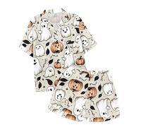 Conjunto de Pijama con Pantalones Cortos y Top de Manga Corta con Cuello de Botones Estampado de Halloween para niños Sudadera Mujer Pijamas Mujer Franela